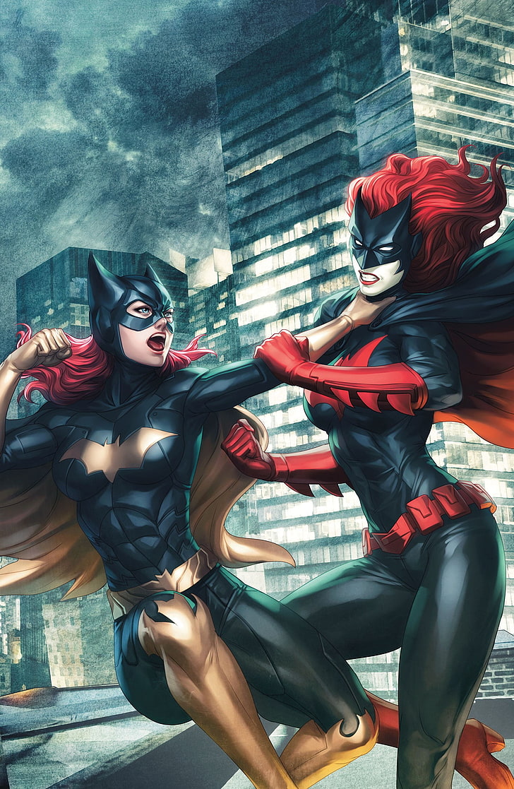 two DC female characters wallpaper, Batgirl, DC Comics, Batwoman