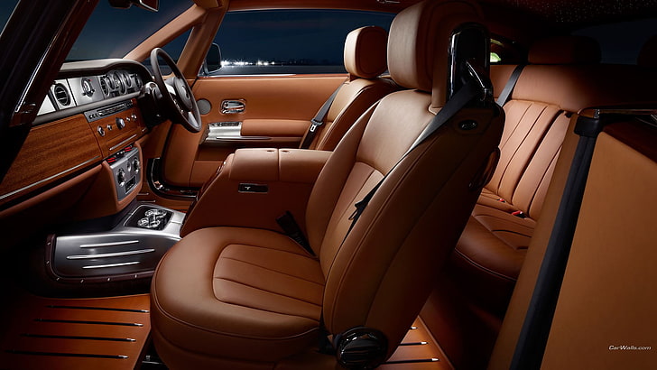brown leather car bucket seat, Rolls-Royce Phantom, mode of transportation