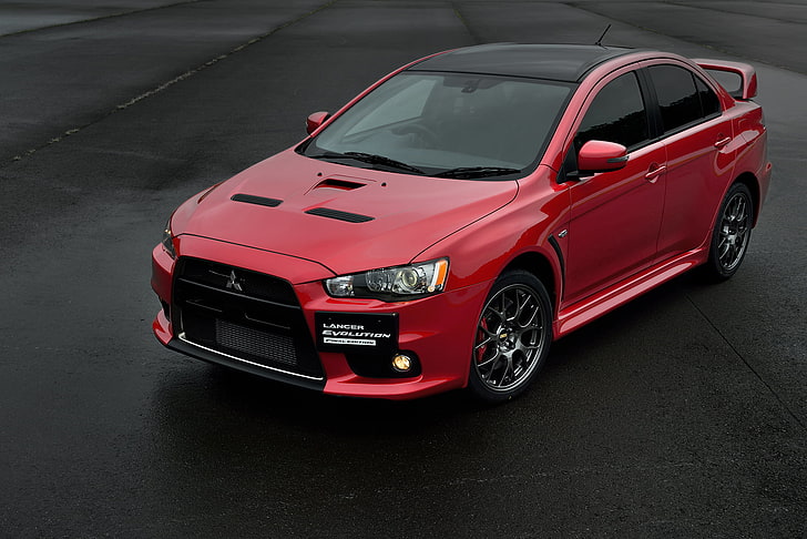 red Mitsubishi sedan, Lancer, Evo, Evolution X, 2015, car, land Vehicle