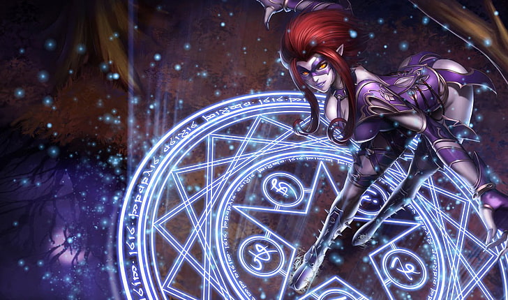 red haired woman animated illustration, girl, magic, mask, spikes, HD wallpaper