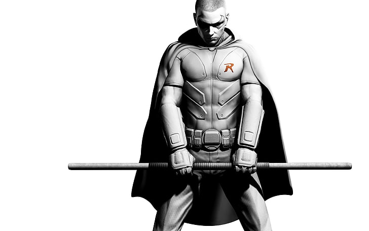 Batman arkham city, Robin, Character, Hands, Arm, Black and white, HD wallpaper