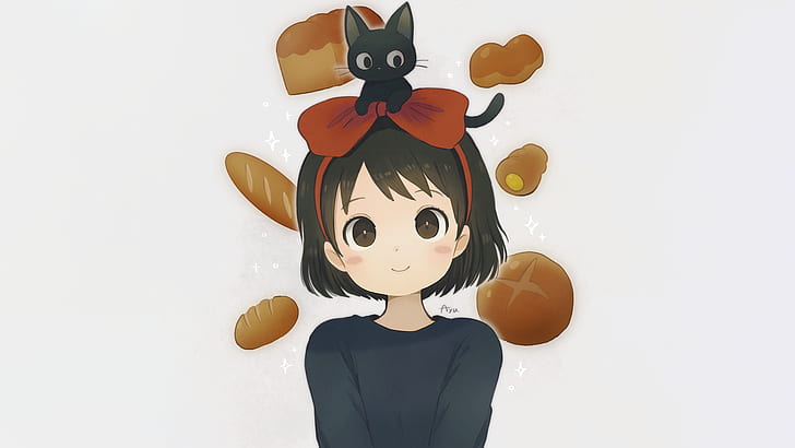 anime, anime girls, simple background, Studio Ghibli, jiji, HD wallpaper