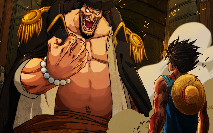 Monkey D. Luffy and Marshall D. Teach wallpaper, anime, One Piece