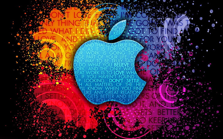 multicolored Apple logo wallpaper, typography, Apple Inc., paint splatter