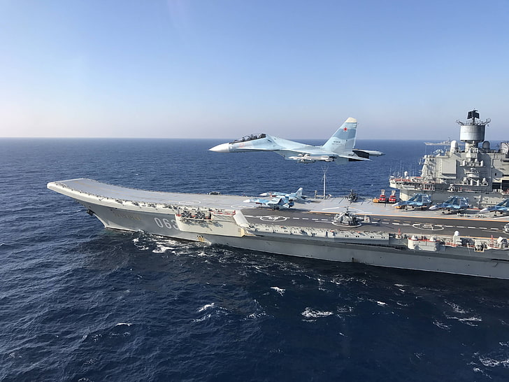 gray aircraft carrier, sea, fighter, cruiser, Heavy, Admiral Kuznetsov, HD wallpaper