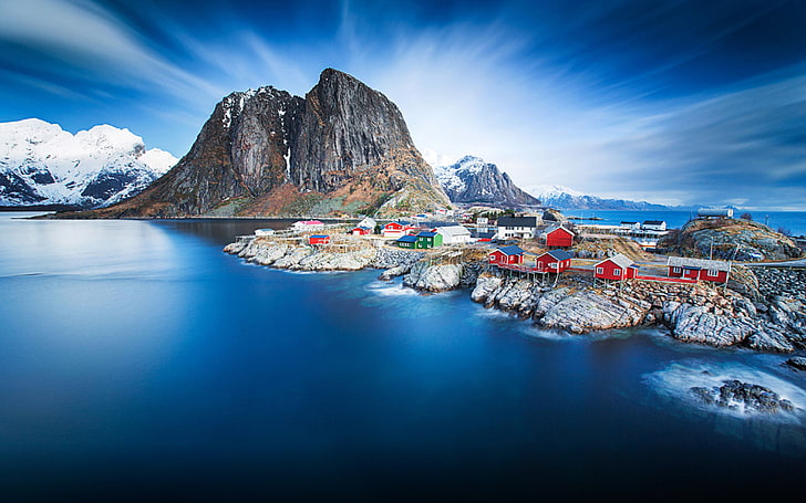 Hamnoy In Blue Norway Lofoten Hd Wallpapers For Desktop, water
