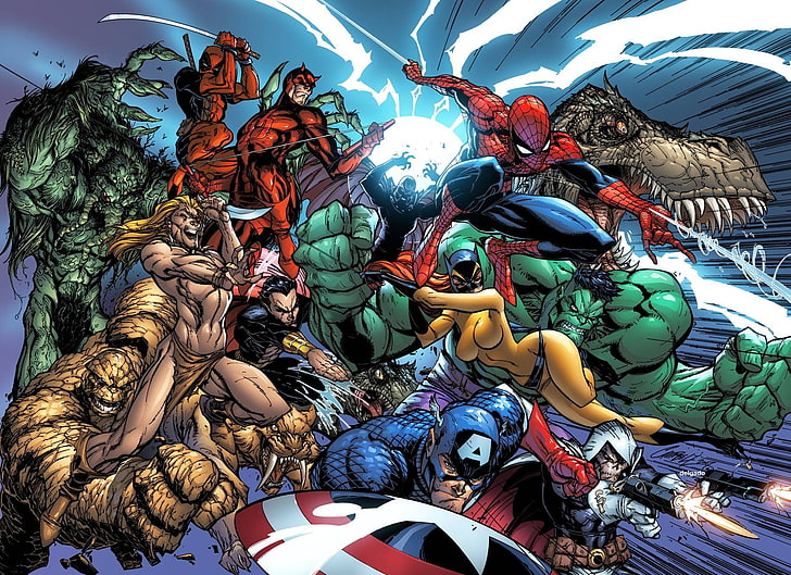 comic characters hd wallpaper, Marvel Comics, Spider-Man, Captain America, HD wallpaper