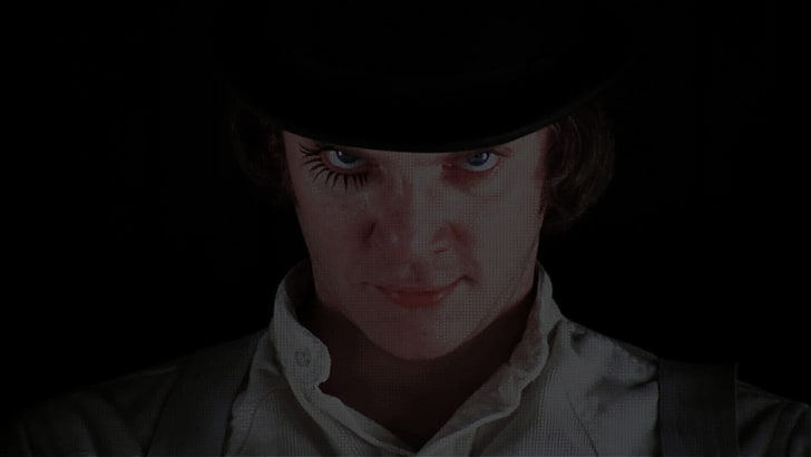 man's face, movies, A Clockwork Orange, Malcolm McDowell, portrait