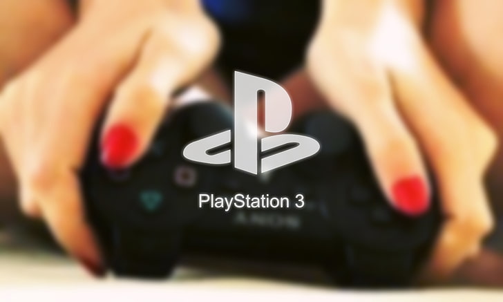 Sony PS3 logo, girl, game, joystick, plays, gamepad, playstation