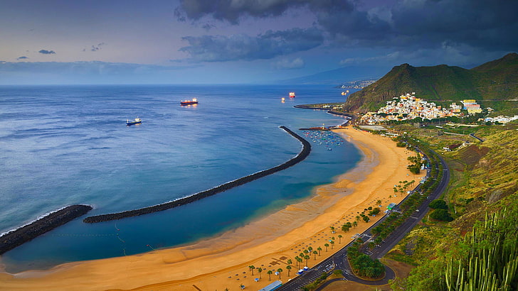 sea, shore, Spain, Tenerife, Santa Cruz de Tenerife, beach Teresitas, HD wallpaper
