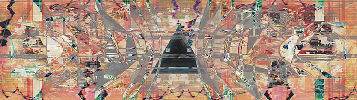 glitch art dual monitors dual art abstract triangle, architecture, HD wallpaper