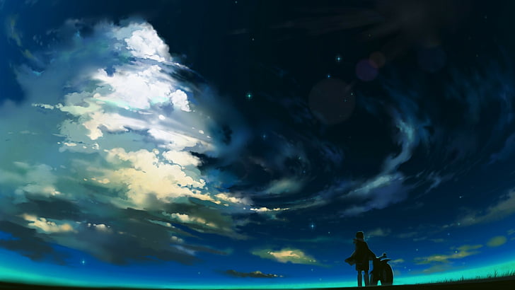 anime, sky, atmosphere, clouds, sun, weather, cloudscape, landscape, HD wallpaper