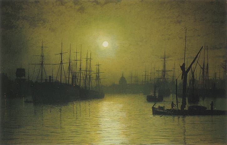 John Atkinson Grimshaw, classic art, painting, ship