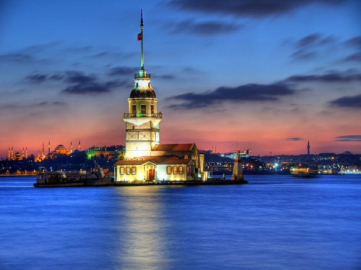 Istanbul, lighthouse, Turkey, bay, building exterior, architecture, HD wallpaper