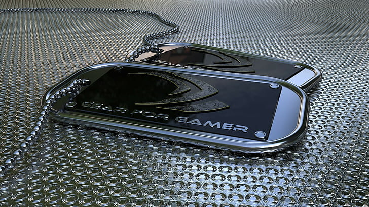 black dog tag necklace, Nvidia, communication, technology, indoors, HD wallpaper