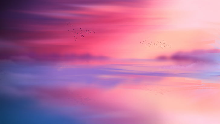 reflection, pink sky, afterglow, sea, calm, horizon, cloud, HD wallpaper