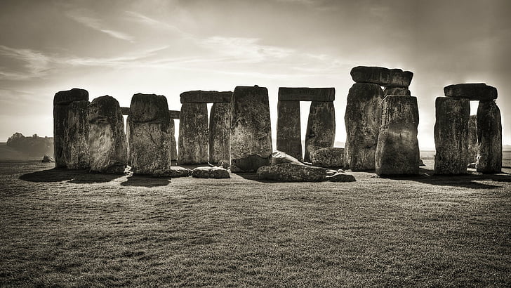 Photography, Black & White, Stonehenge, history, the past, HD wallpaper