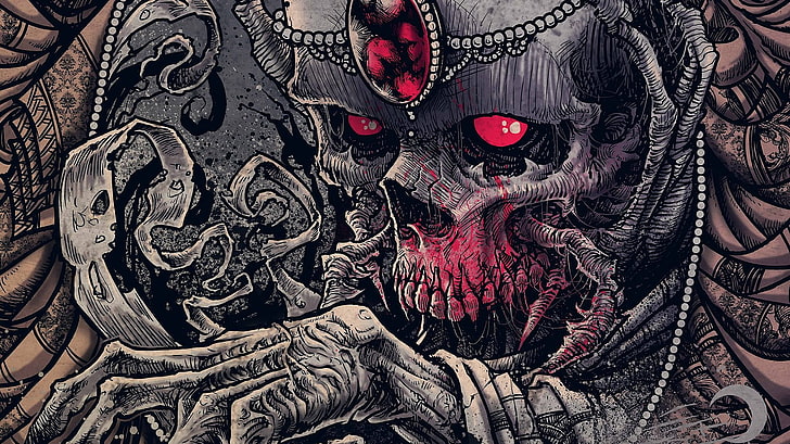 gray and red skull digital wallpaper, fan art, creepy, dark, Carnifex, HD wallpaper