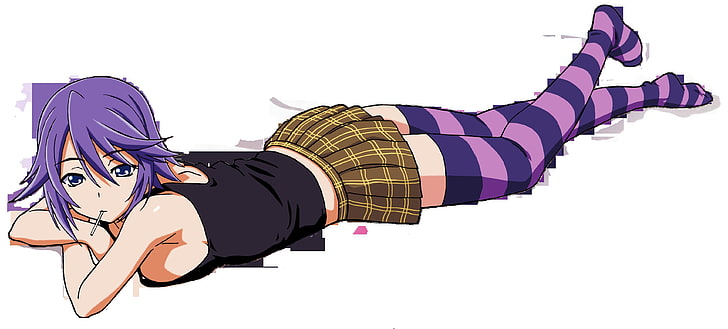 anime female character lying on surface wallpaper, vector, purple