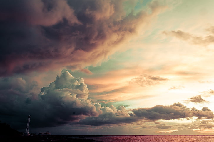 landscape photography of clouds, lighthouse, water, sky, cloud - sky