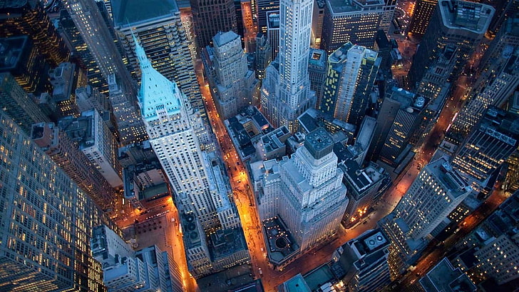 landscape, cityscape, New York City, lights, aerial view, skyscraper, HD wallpaper