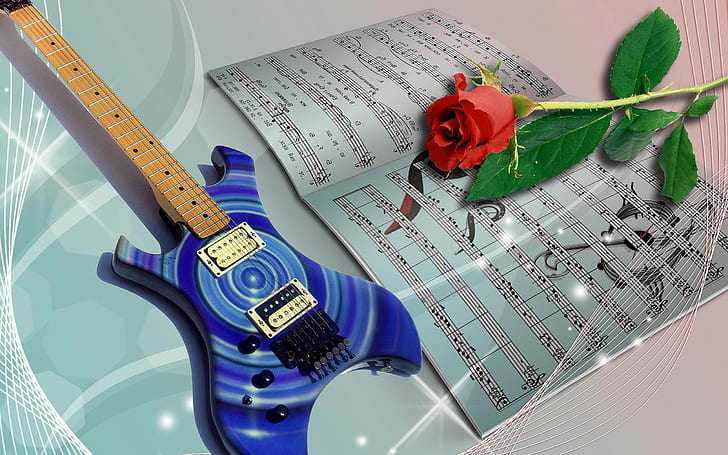 Guitar HD, blue and brown electric guitar, music, HD wallpaper