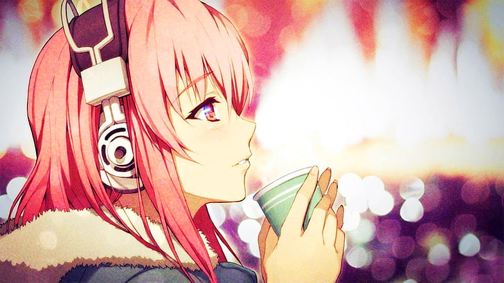anime female character holding cup digital wallpaper, Nitroplus, HD wallpaper