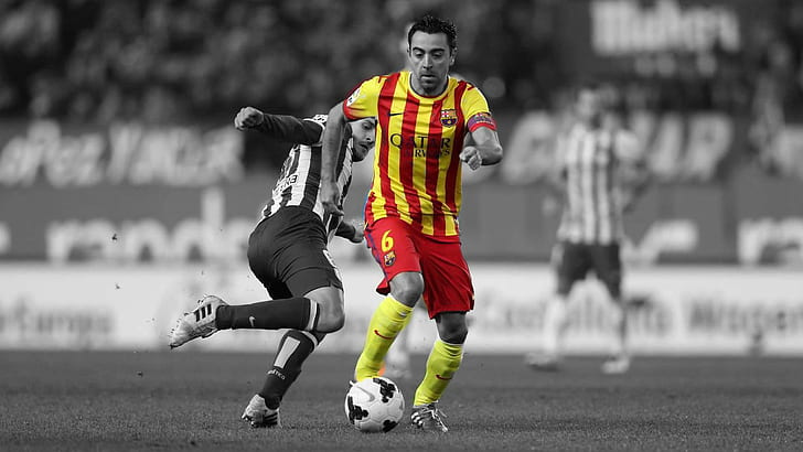 Xavi, FC Barcelona, men, sport, soccer, selective coloring, HD wallpaper