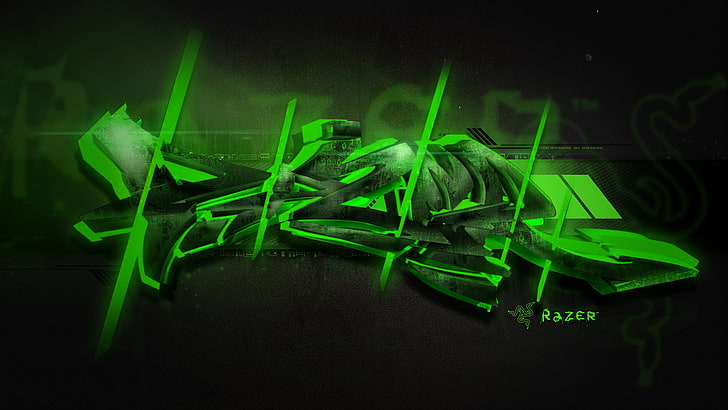Razer logo, Green, Graffiti, abstract, backgrounds, concepts, HD wallpaper