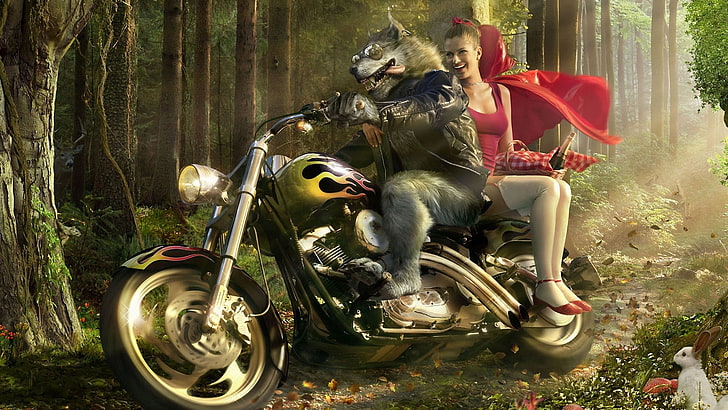 wolf little red riding hood artwork harley davidson 3d 1920x1080  Motorcycles Harley Davidson HD Art, HD wallpaper