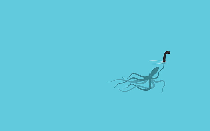 octopus animated illustration, sea, azure, humor, underwater, HD wallpaper