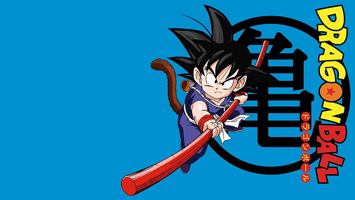 Dragon Ball illustration, Son Goku, anime, blue, colored background, HD wallpaper