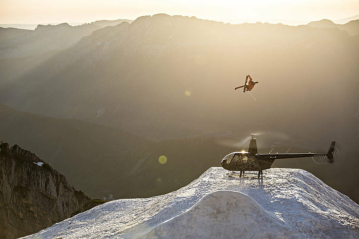 Candide Thovex, helicopters, Skiing, Skis, snow, HD wallpaper