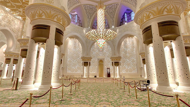Sheikh Zayed Mosque Abu Dhabi United Arab Emirates Prayer Room Interior Design Desktop Backgrounds Hd 1920×1080, HD wallpaper