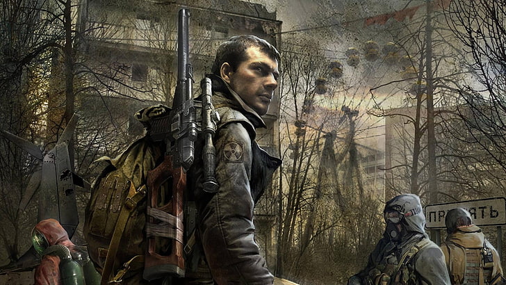 man with riffle painting, FPS game wallpaper, S.T.A.L.K.E.R.