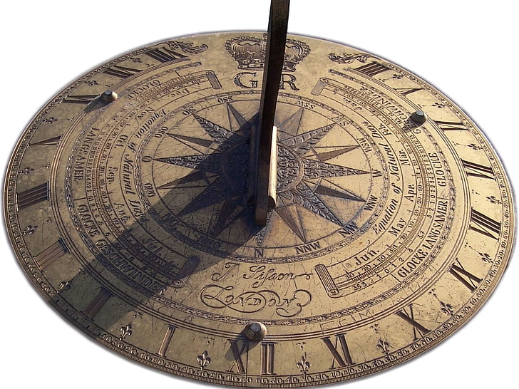 round brown sun dial with gnomone, hours, sunny, rarity, direction, HD wallpaper