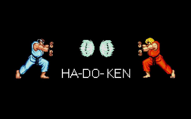 Street Fighter Ha-do-ken Ken and Ryu illustration, retro games