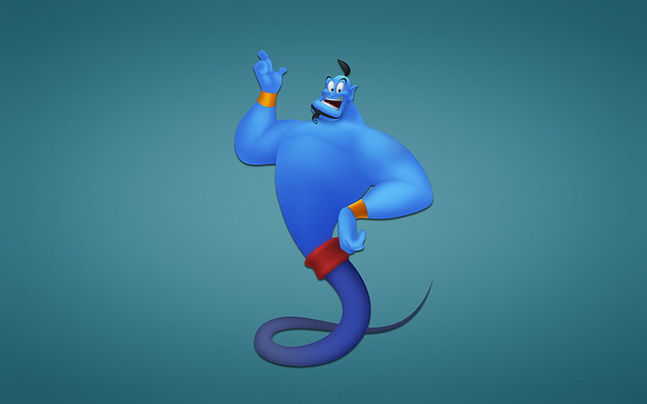 genie illustration, gin, blue background, Aladdin, Disney, cartoon
