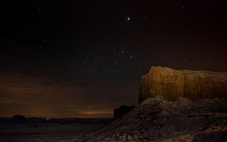 beige rock formation, stars, night, desert, canyon, star - Space, HD wallpaper