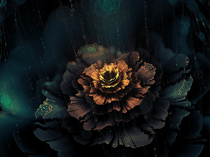 flowers, digital art, fractal flowers, artwork, dark, abstract, HD wallpaper