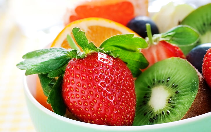 Fresh fruits, strawberries, kiwi, oranges, HD wallpaper