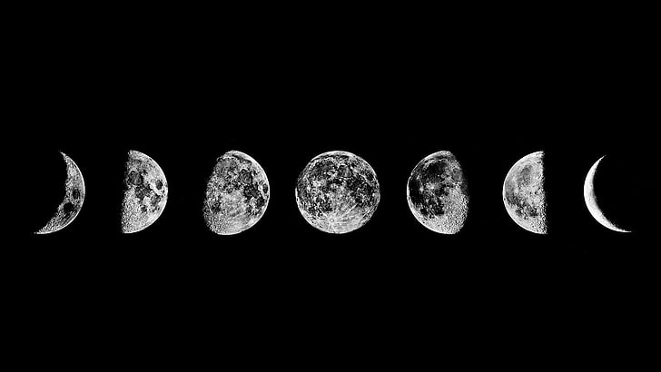 space, moon, moon phases, dark, black background, studio shot