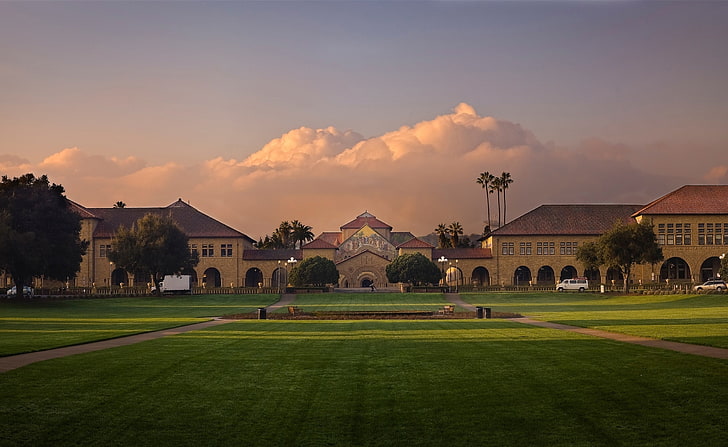 Stanford University HD Wallpaper, brown concrete building, United States