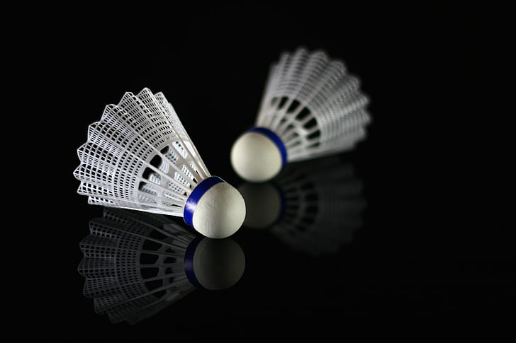 two white shuttlecocks on black surface, Sport, Explore, badminton, HD wallpaper