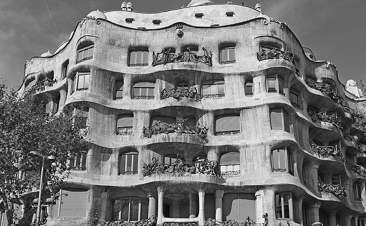 Casa Mila - Barcelona, Spain - Black And White, Europe, catalonia, HD wallpaper