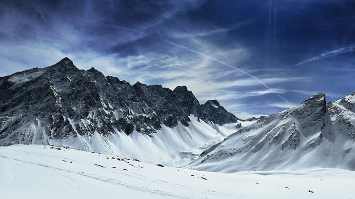 glacier mountain under blue sky at daytime, High, dramatic, snow, HD wallpaper