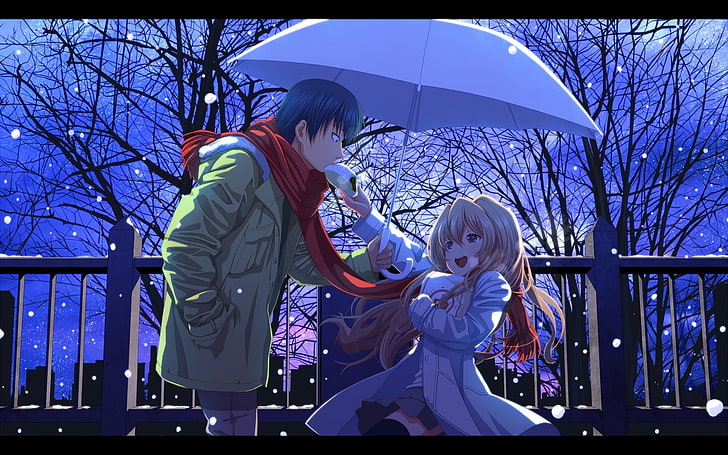 Toradora wallpaper, anime, couple, snow, winter, Toradora!, Aisaka Taiga, HD wallpaper