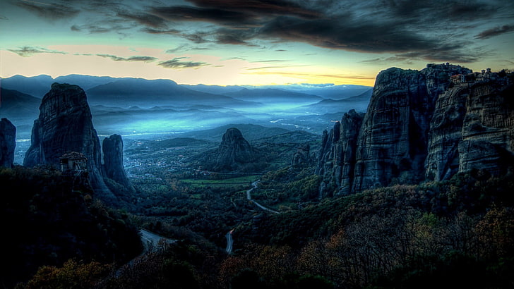 landscape photographyof gray mountains, nature, rock, sky, clouds, HD wallpaper