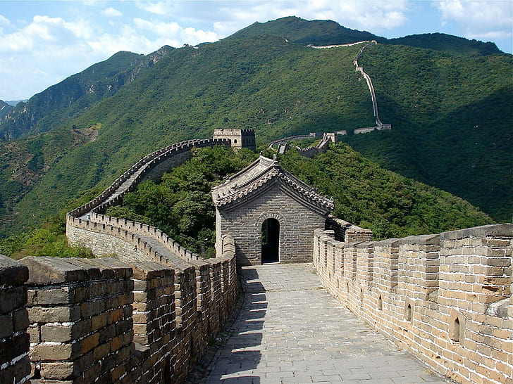 architecture, Great Wall of China, mountains, bricks