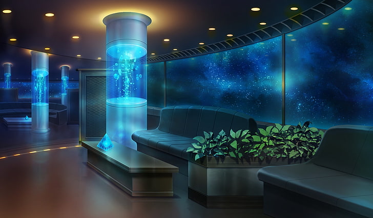green ovate leaf plant, water, room, sofa, art, aquariums, capacity, HD wallpaper